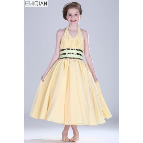 Freeshipping New Arrival Cute Halter A-line Beaded Chiffon Flower Girl Dress