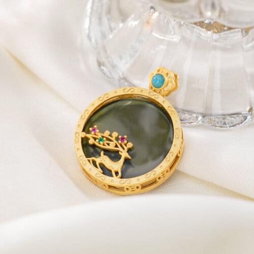 New Style S925 Sterling Silver Gold Plated Natural Mexican Blue Amber Pendant Christmas Elk Personality Deer Womens Pendant