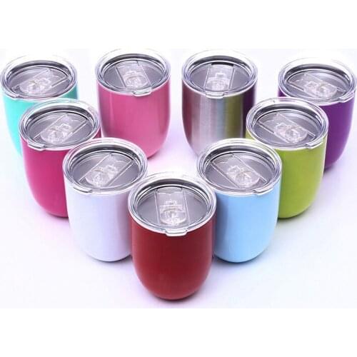 Wholesale 100pcs/lot egg shape stainless steel Insulated wine cup 10oz Double Wall Insulated Wine cups With Lid custom logo