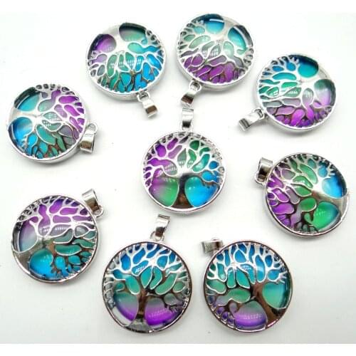 Natural Stone Quartz Crystal Turquoises tiger eye Tree of Life Round Shaped charm pendant for diy Jewelry making necklace10pcs