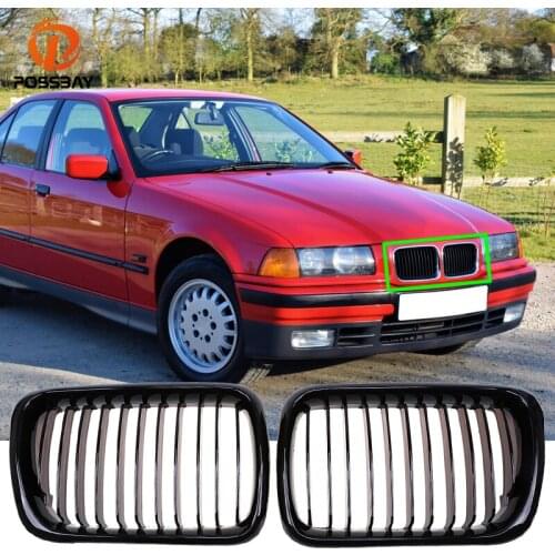 POSSBAY Car Front Center Kidney Grille Gloss Black Racing Grills Fit for BMW 3-Series E36 M3 Sedan/Coupe/Cabrio/Touring/Compact