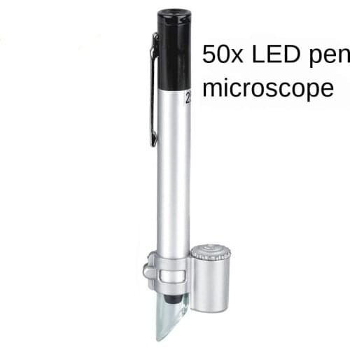 50X double LED light pen microscope high magnification high definition portable pocket magnifying glass