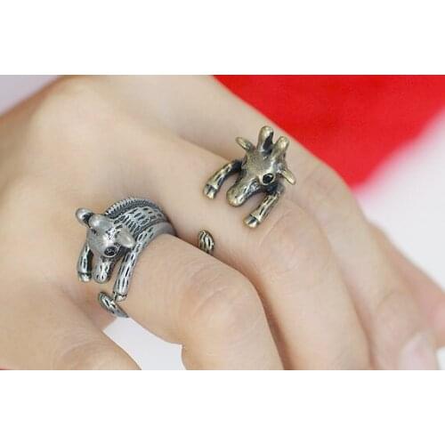 New Retro Antique Silver Plated Giraffe Ring Animal Wrap Knuckle Rings Gift Idea for Best Friends