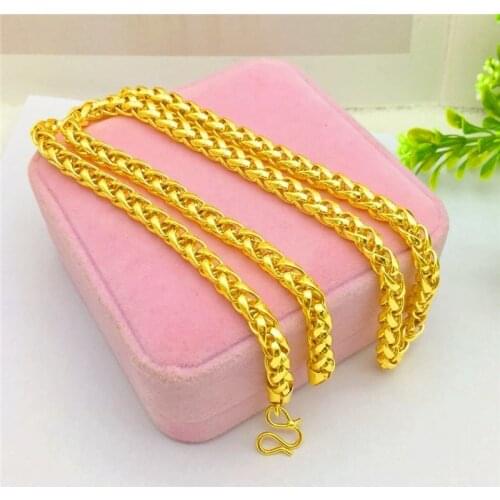 Luxury Thailand Sand Gold Necklace for Men Women Thick Yellow Gold Color Link Chain Collares Wedding Engagement Jewelry Gifts