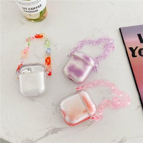 Luxury Liquid quicksand Bracelet Lanyard Wireless Bluetooth Headset hard cover For Airpods 1 2 Earphone Protective case fundas