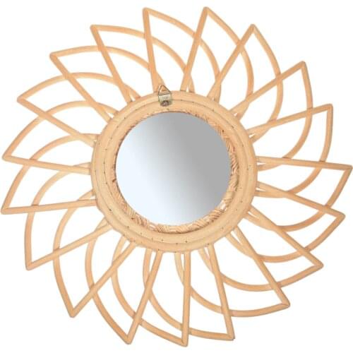 Rattan Innovative Art Decoration Round Makeup Mirror Dressing Bedroom Bathroom Wall Hanging Mirrors Craft Photo Props