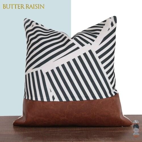 Nordic Pu Leather Cushion Cover Geometric Stitching Pillow Case Decorative 45x45 Cushions For Living Room Luxury Pillow Cover