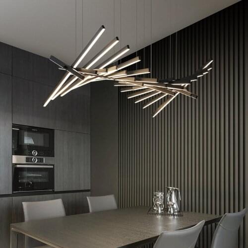 Nordic living room lamp modern simple designer restaurant chandelier minimalist linear fishbone shape office strip lamp