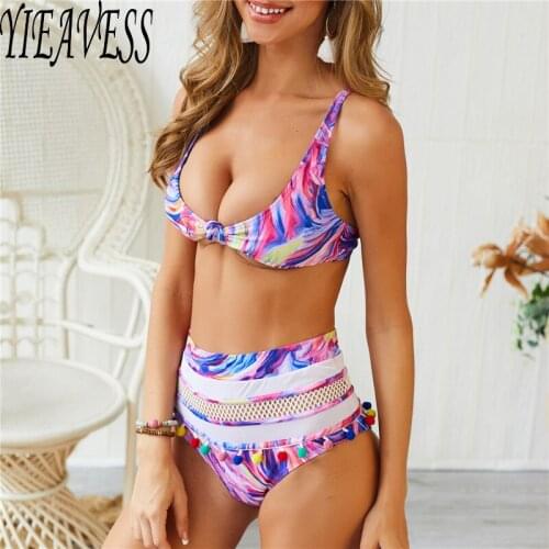 Sexy Bikinis Print Bikini Sets Women High Waist Lace Up Two Pieces Swimsuits 2019 Girl Sexy Beach Bathing Suits