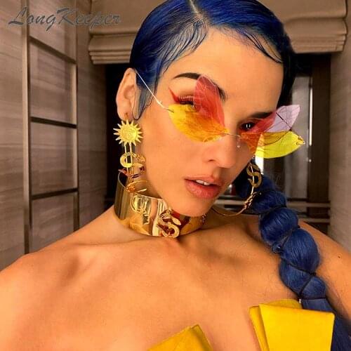 LongKeeper 2020 Fashion Party Colorful Dragonfly Sunglasses Women Vintage Steampunk Sun Glasses Female Rimless Double Shades