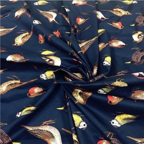 Wide 140cm Lovely Bird Fabric Cotton/Spandex Elastic Cotton Fabric Sparrow Birds Print Sewing Patchwork DIY Girl Dress