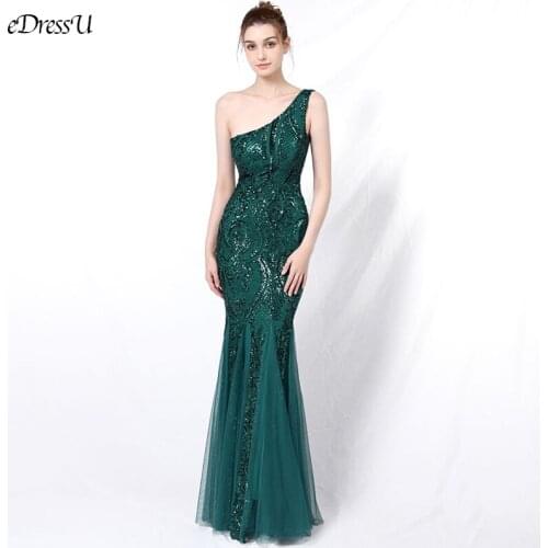 One Shoulder Evening Party Dress Sexy Sequins Long Dress Elegant Vestido de Fiesta Robe Mermaid Formal Dress YNY-16552