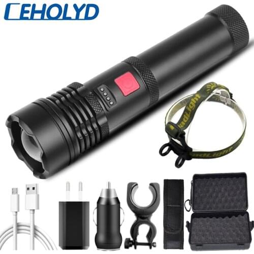 XHP50.2 Led Flashlight Built in 18650 Battery Usb Rechargeable Zoomable Torch 2 in 1 Head Lantern Lamp Hard Bulbs Bike Light 20W