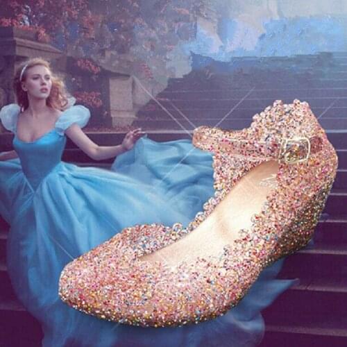 Summer New Style Casual Crystal Sandals Women Sequins Buckle Strap Cover Heel Shallow Fashion Wedges All-match Hollow out Solid