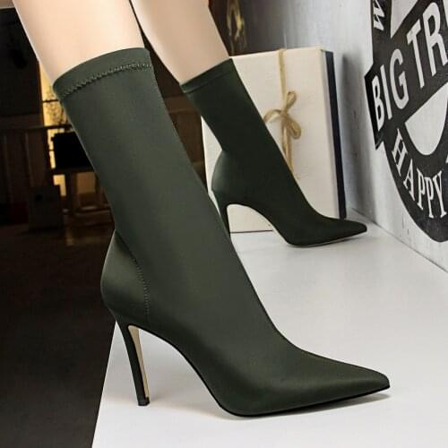 BIGTREE 2020 Spring Fashion Women Boots Beige Pointed Toe Elastic Ankle Boots Heels Shoes Autumn Winter Female Socks Boots
