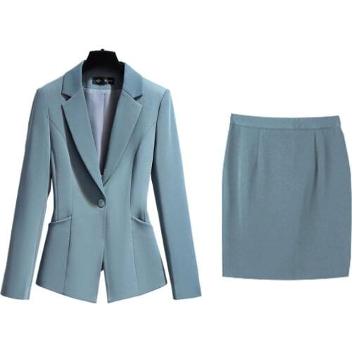 S-5XL Womens Office Ladies Suits Notched Two Piece Sets Female Single Button Blazer Elegant Long Pant Skirt Suit 8121138