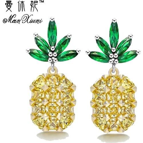Manxiuni Stud Earrings for Women Cute Pineapple Earings with Stones Silver Color Brinco Zircon Earring Oorbellen