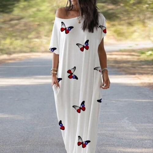 Women Comfort Sleepwear Dress Casual Stars Moon Print Loose Sleep Dresses Off Shoulder Female Homewear Maxi Dress Vestidos