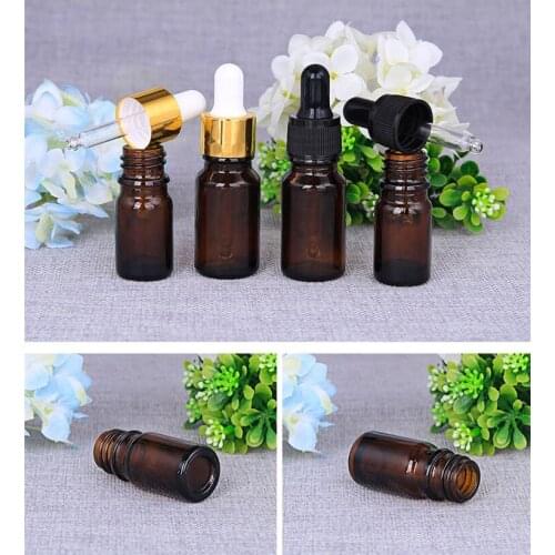 10ml 20pcs 10CC Essential oil bottle glass bottle brown black pp/gold aluminum cover glass dropper pipette essence empty bottle