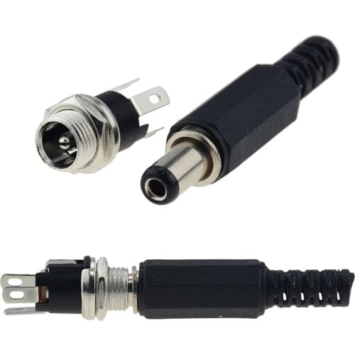 10PCS 5.5mm x 2.1mm DC Power Supply Plug Connector + Female Metal Panel Mount Socket Jack Plug DC Connectors Terminal Adapter