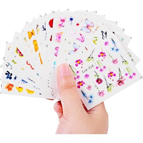 18Pcs Water Nail Decal and Sticker Flower butterfly Color Summer DIY Slider for Manicure Nail Art Watermark Manicure Decor