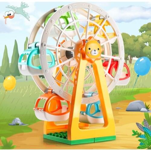 32Pcs Big Size Happy Park City Ferris Wheel Lion Windmill Model Building Blocks Figure Bricks Toys Baby Gift