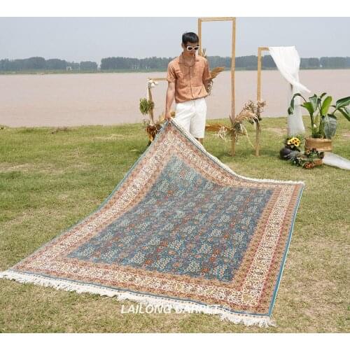 6'x9' Bule Bedroom Hand Knotted Area Rug Home Silk Isfahan Carpet (LH07A)