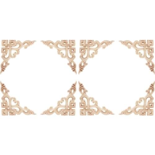 8PCS Unpainted Wooden Mouldings Decal European Wood Appliques for Furniture Cabinet New Flower Wood Carving Decorative