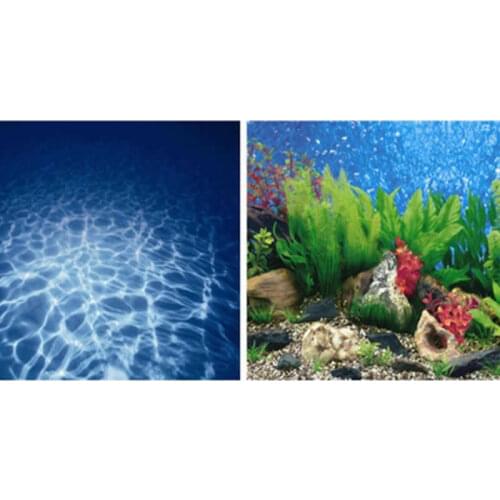 9019 15 Meters/Roll Double Sided Aquarium Decoration Green Plant/Blue Sea Fish Tank Background Picture Poster