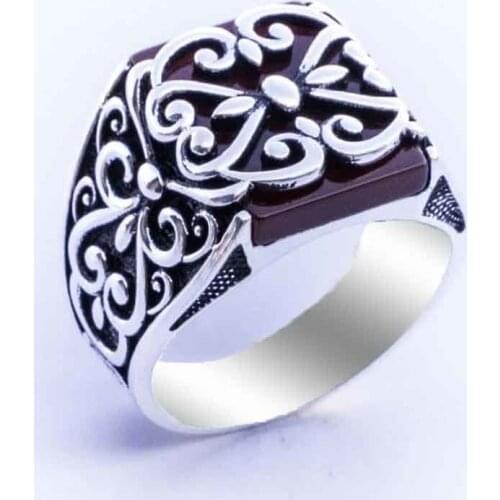 925 sterling Silver Agate Stone Pattern Ring
