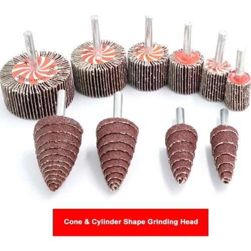 6mm Shank Grit 80# Cone & Cylinder Shape Mounted Point Grinding Head Sandpaper Flap Sanding Wheel Polishing Abrasive Tool