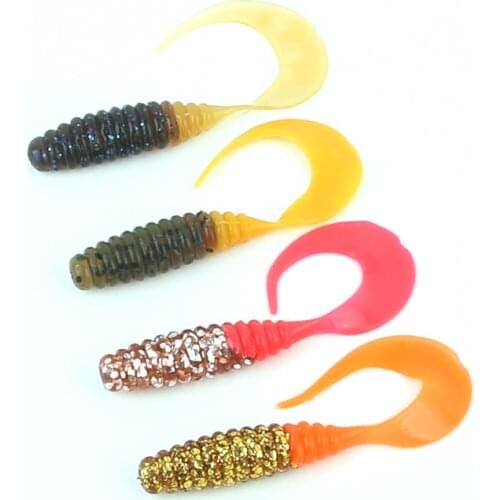 Ardea Soft Lures 10pcs 60mm 1.5g Silicone Worm Bait Swimbait Artificial BaitfishinWobblers Bass Curly jigging tail Double Color