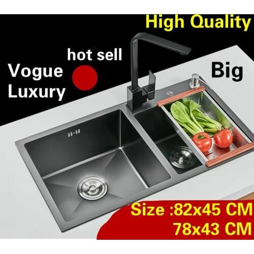 Free shipping Apartment luxury big kitchen manual sink double groove do the dishes 304 stainless steel hot sell 82x45/78x43 CM