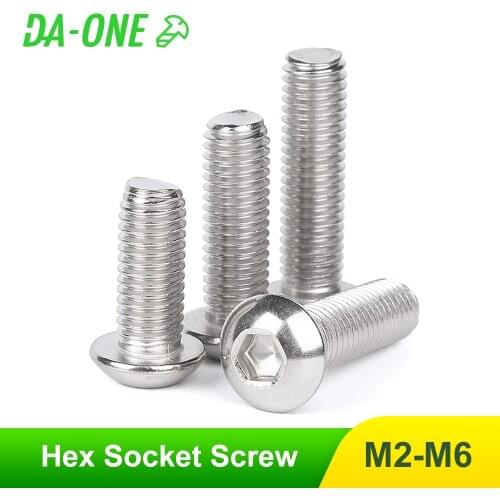 10/20/50 Pcs M2 M2.5 M3 M4 M5 M6 M8 A2-70 304 Stainless Steel Bolts Button Head Hex Hexagon Socket Allen Screw Bolt ISO7380