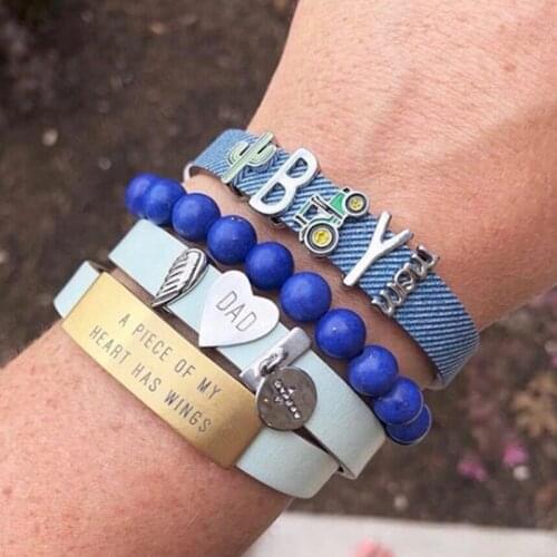 Somsoar Blue & Black Denim Fabric jean Charm Bracelet Wrap DIY Band Bracelets fit Story Slide Charms accessories 5pcs/lot