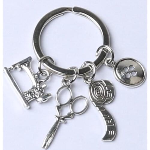 Sewing Machine Keychain, Scissors and Tape Measure Button Keychain, Tailored Keychain, Fashion designer Friends Fashion Gift