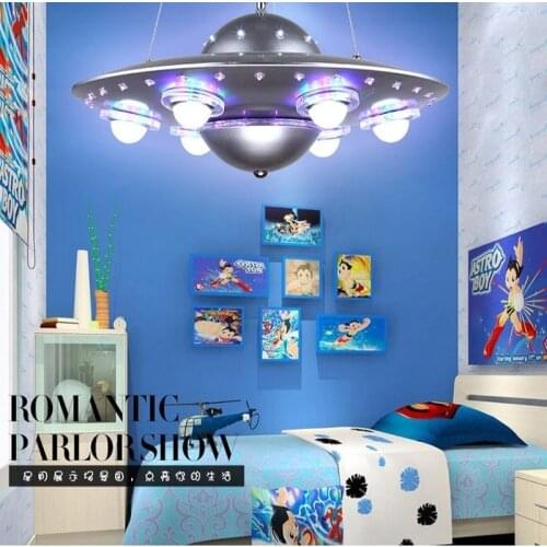 Childrens Ceiling Lamp Creative Design Cartoon Alien UFO Flying Saucer Decoration Chandelier for Boy Childrens Room Bedroom