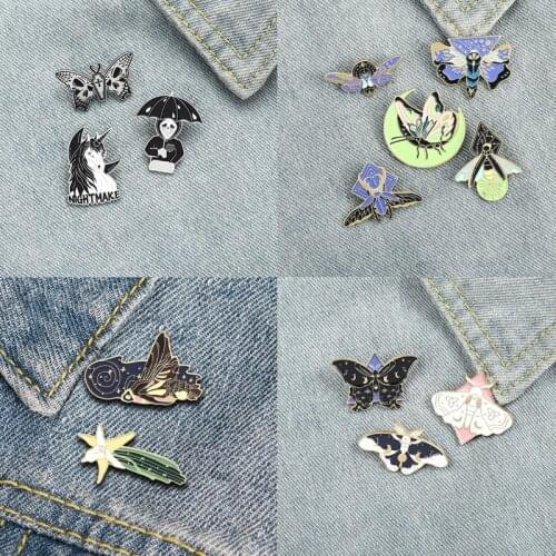 Moth butterfly firefly Enamel Brooch Nocturnal insects Special design Fluorescence effect Lapel Pin Fun insect Badge Gifts