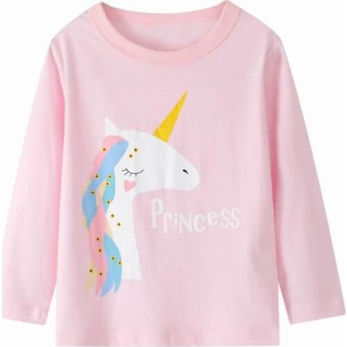 27kids Fashin Girls Spring Autumn Cotton Toddler Baby Unicorn Pattern Tops Long Sleeve T-Shirt Casual Clothing 2-7Years