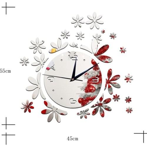 2016 hot coffee shop sitting room wall clock bedroom wall clock creative personality wall stick flower mirror clock
