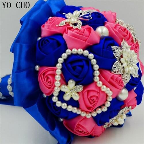 Artificial wedding bouquets bead crystal rhinestone pearl bouquet luxury jewelry wedding royal blue flower bridal bouquets
