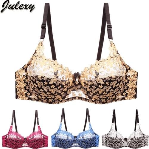 Julexy New Arrivals Embroidery Women bra C D Cup Sexy Lace Hollow Out Underwear Plus Size Lingerie Bra