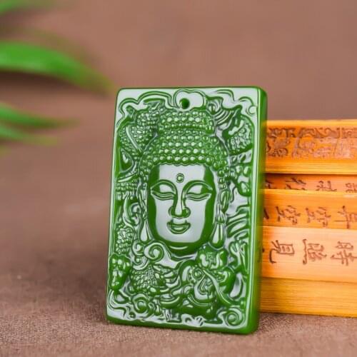 Chinese Natural Green Jade Buddha Pendant Necklace Hand-Carved Dragon Jadeite Fashion Charm Jewelry Amulet for Men Women Gifts
