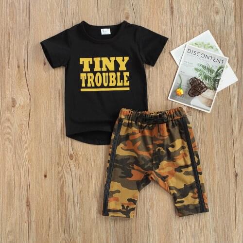 Infant Kids Baby Boys Clothes Set Letter Print Tops Shirt Leopard Shorts Summer Outfits Fashion New Style 2021