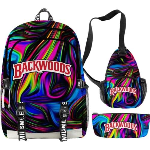 3D Creativity BACKWOODS Cigar tie-dye Cool And Simple Backpack three-piece Package Set For Men And Women Casual Computer Bag