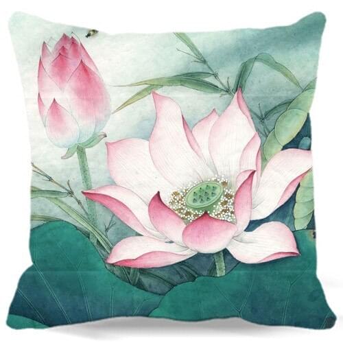 9 style Lotus pond of Chinese painting of Square Cushion cover Cotton polyester bedroom/chair/car/sofa seat 16 18 20 inches
