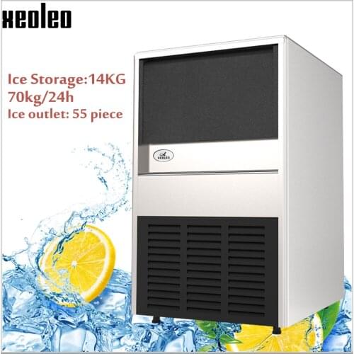 Xeoleo Commercial Ice Maker Stainless Steel Ice Machine 70kg/24h Auto Clear Ice Make Machine Make Cube Ice For Bubble Tea/Coffee