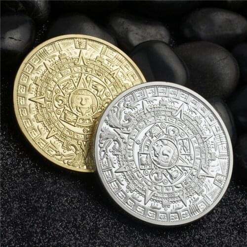 The Mexico Maya Gold Silver Plated Coin Mayan Prophecy Calendar Antique Souvenir Coins Collectible Gifts