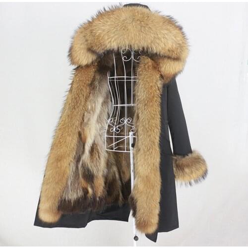 MENINA BONITA X-long Waterproof Parka Real Fur Coat Winter Jacket Women Natural Raccoon Fur Hood Fox Fur Detachable Streetwear