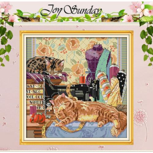 The Cat Beside Sewing Machine Counted Cross Stitch 11CT 14CT Cross Stitch Sets Wholesale Cross-stitch Kits Embroidery Needlework